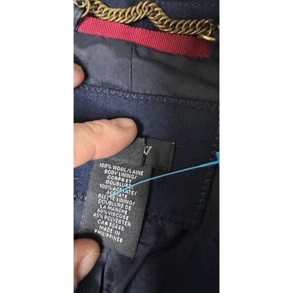 J. CREW Women’s DOUBLE-BREASTED BLAZER GOLD BUTTONS 100% WOOL 00 2XS Navy Blue - Picture 5 of 6